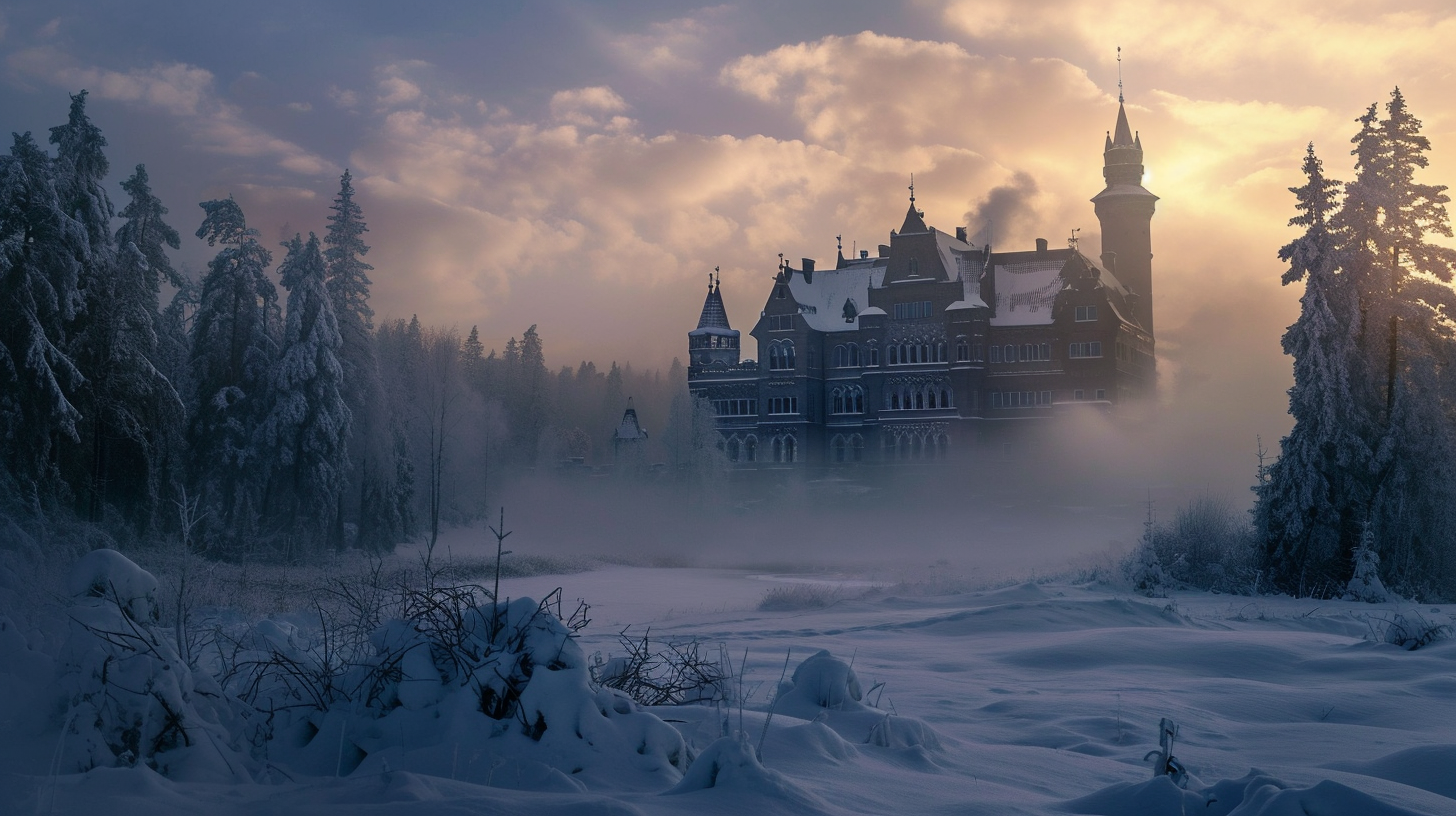 Winter landscape with Karelian Castle Palace