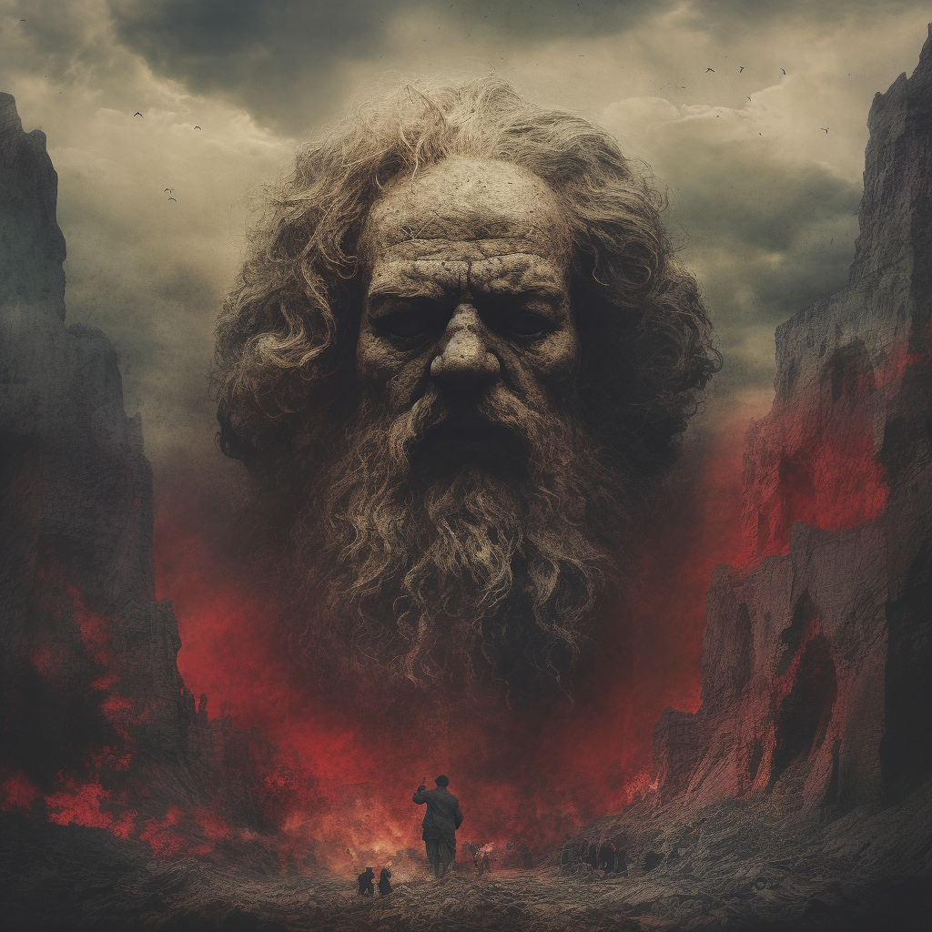 Karl Marx depicted in Beksinski style