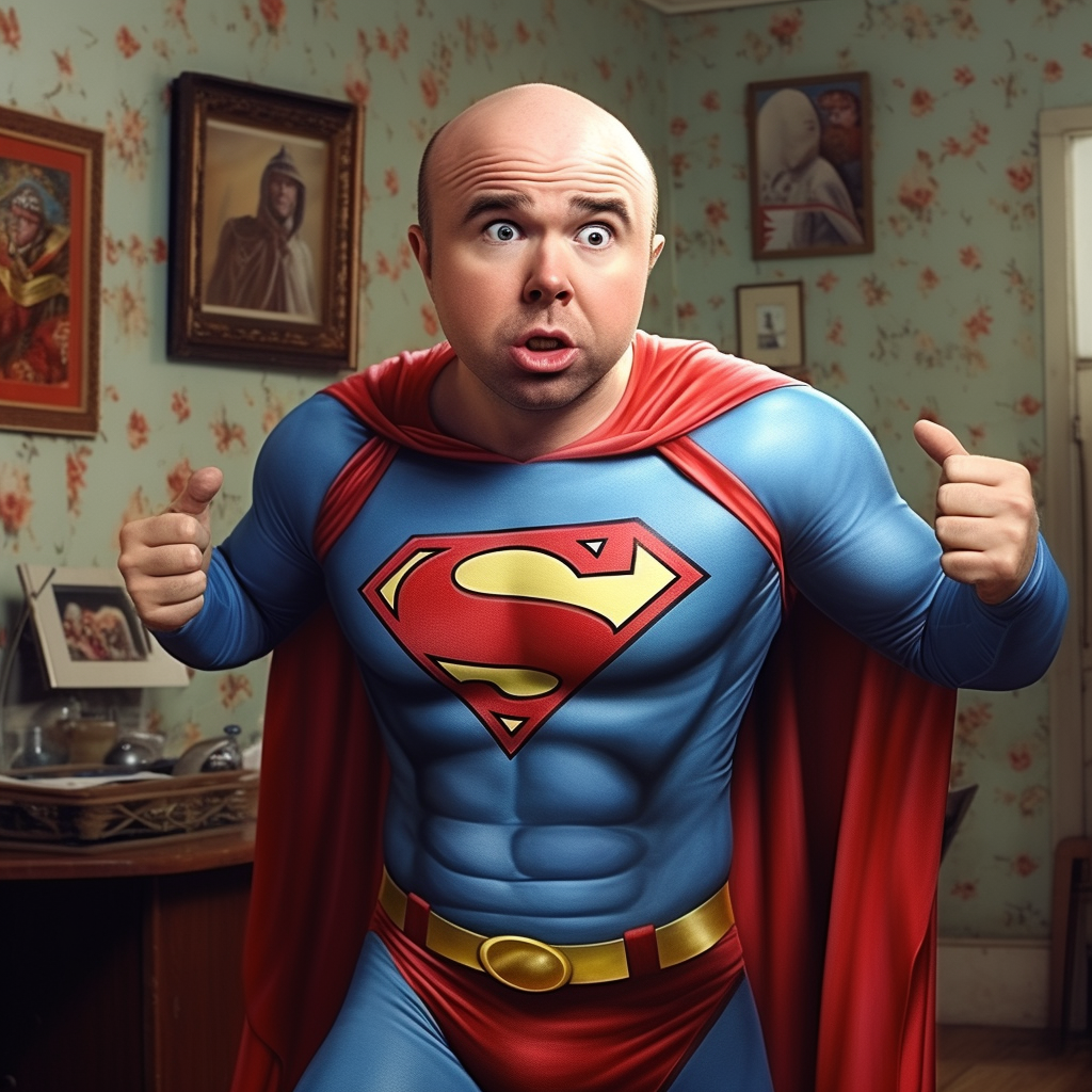 Karl Pilkington as Bullshitman in action