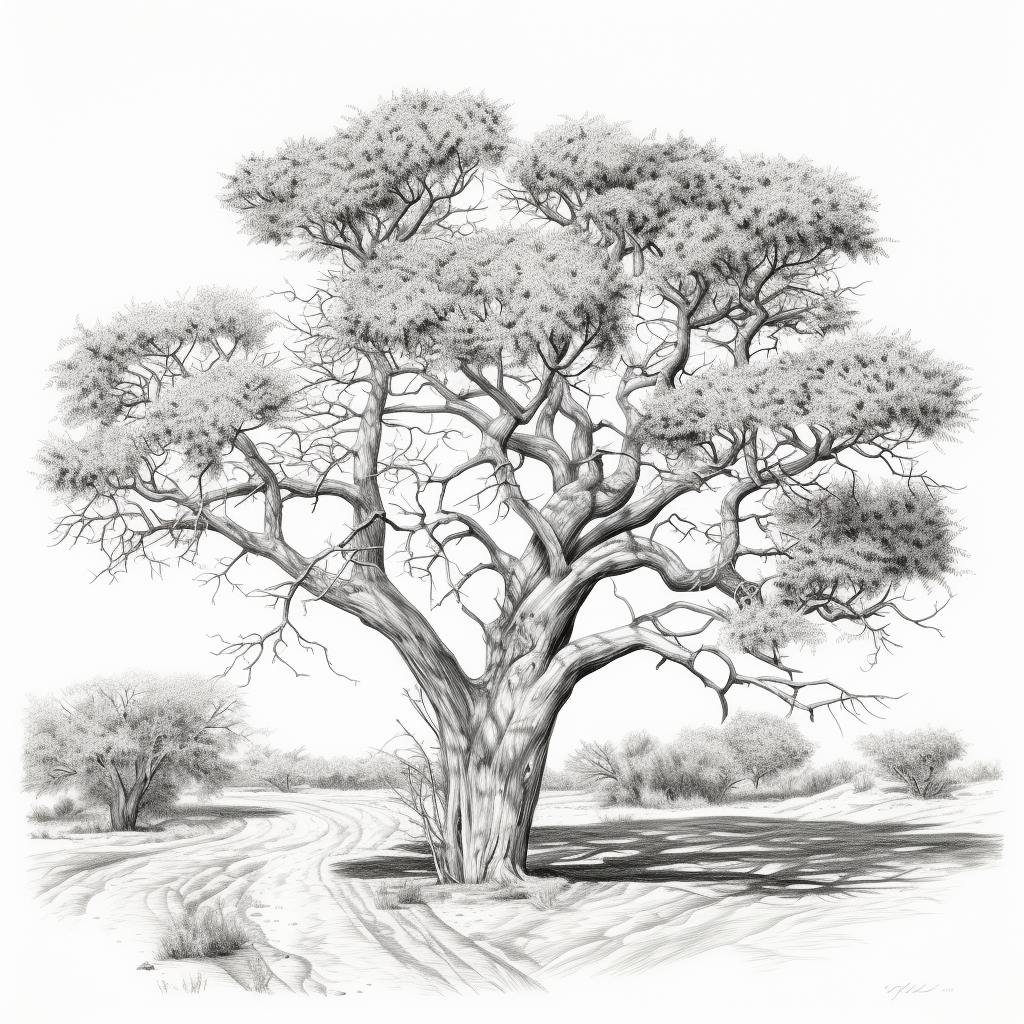 Detailed drawing of Karoo Acacia tree