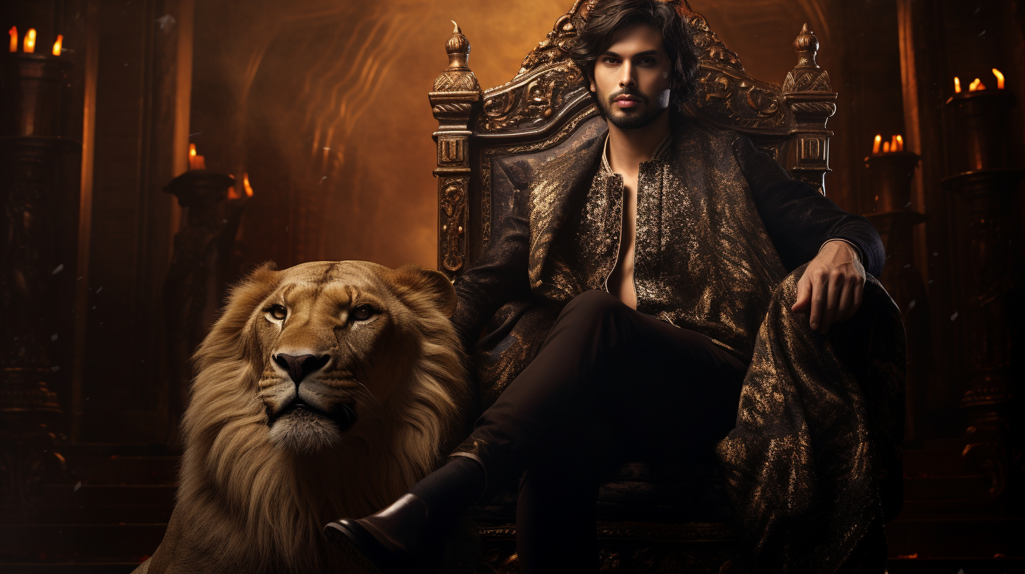 Kartik Aryan sitting on throne with tiger at night