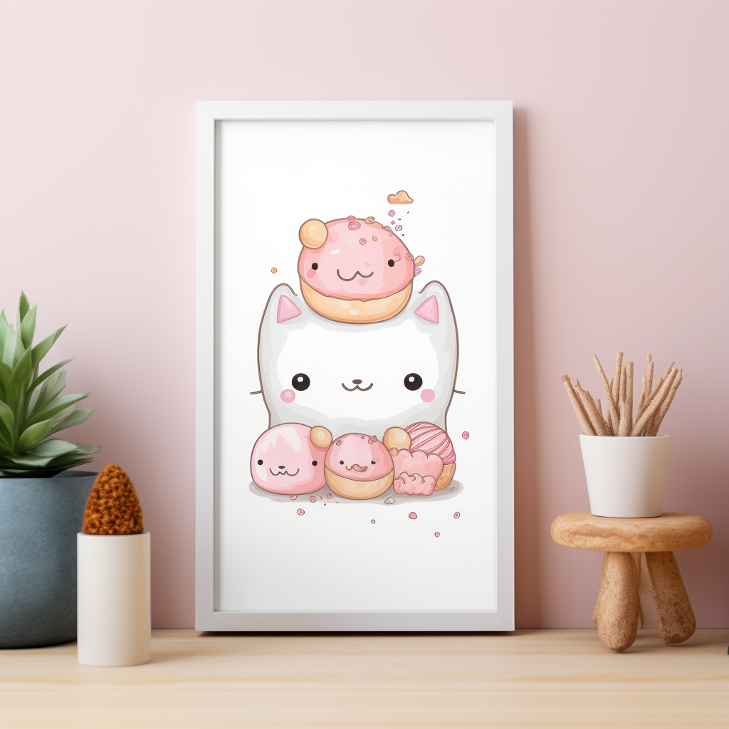 Colorful kawaii art print mockup