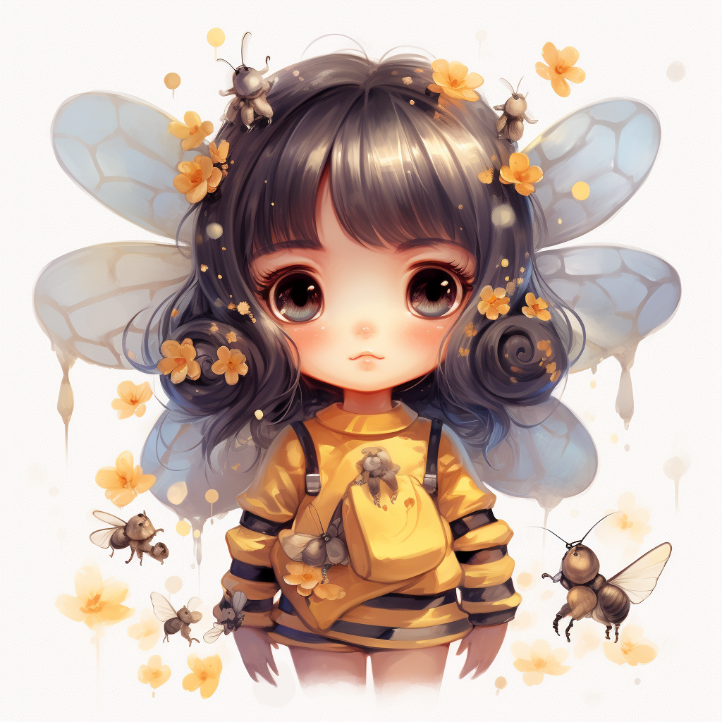 Cute kawaii bumble bee flying