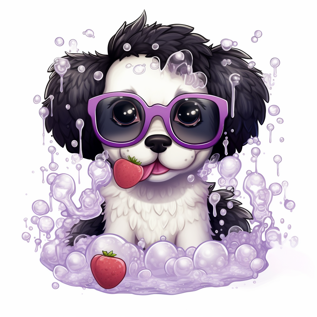 Cute plum fruit with sunglasses and bubbles