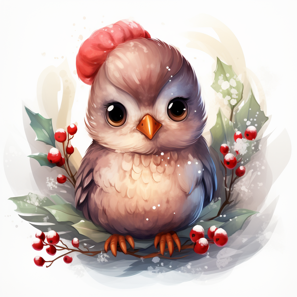 Cute bird in Kawaii Christmas style