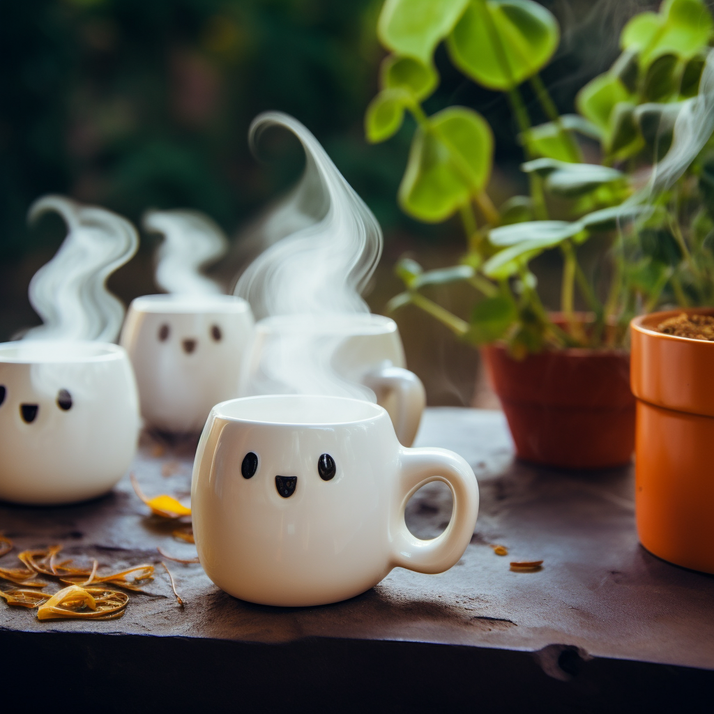 Adorable kawaii ghost mug with ghostly steam