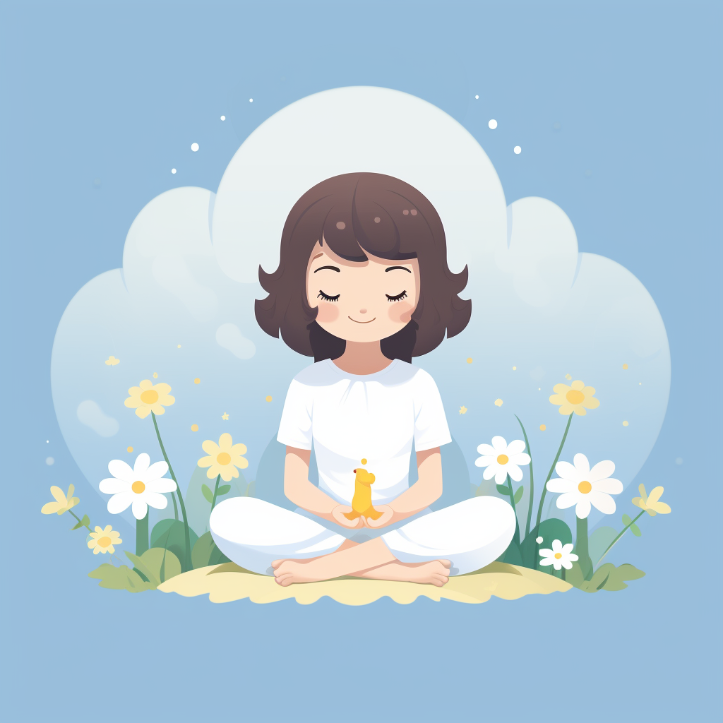 Kawaii girl meditation in peaceful garden