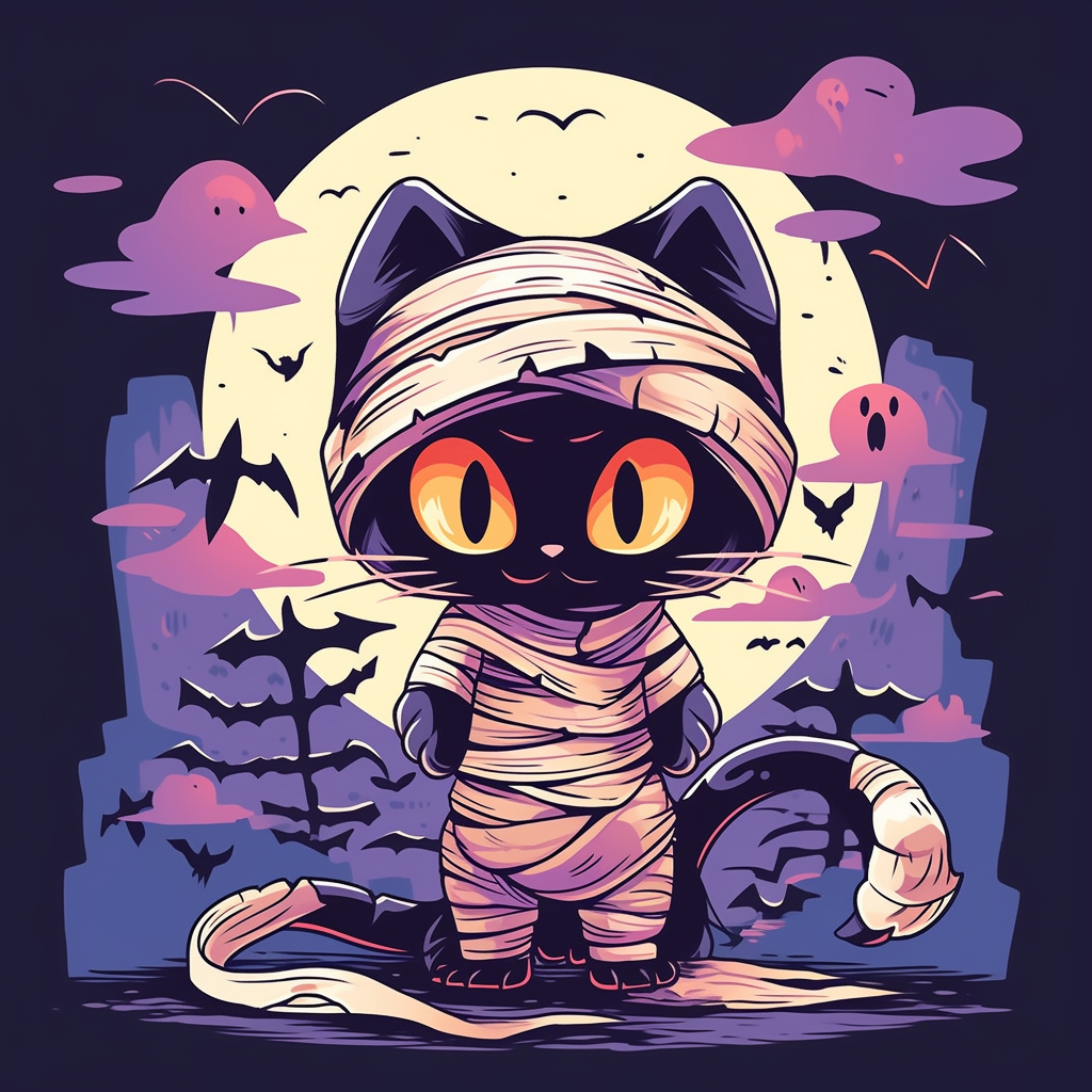 Cute Kawaii Halloween Mummy Cat