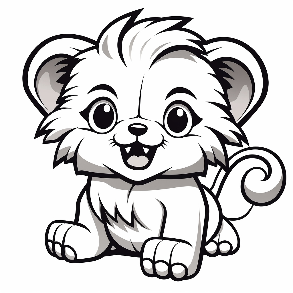 Kawaii lion roaring drawing