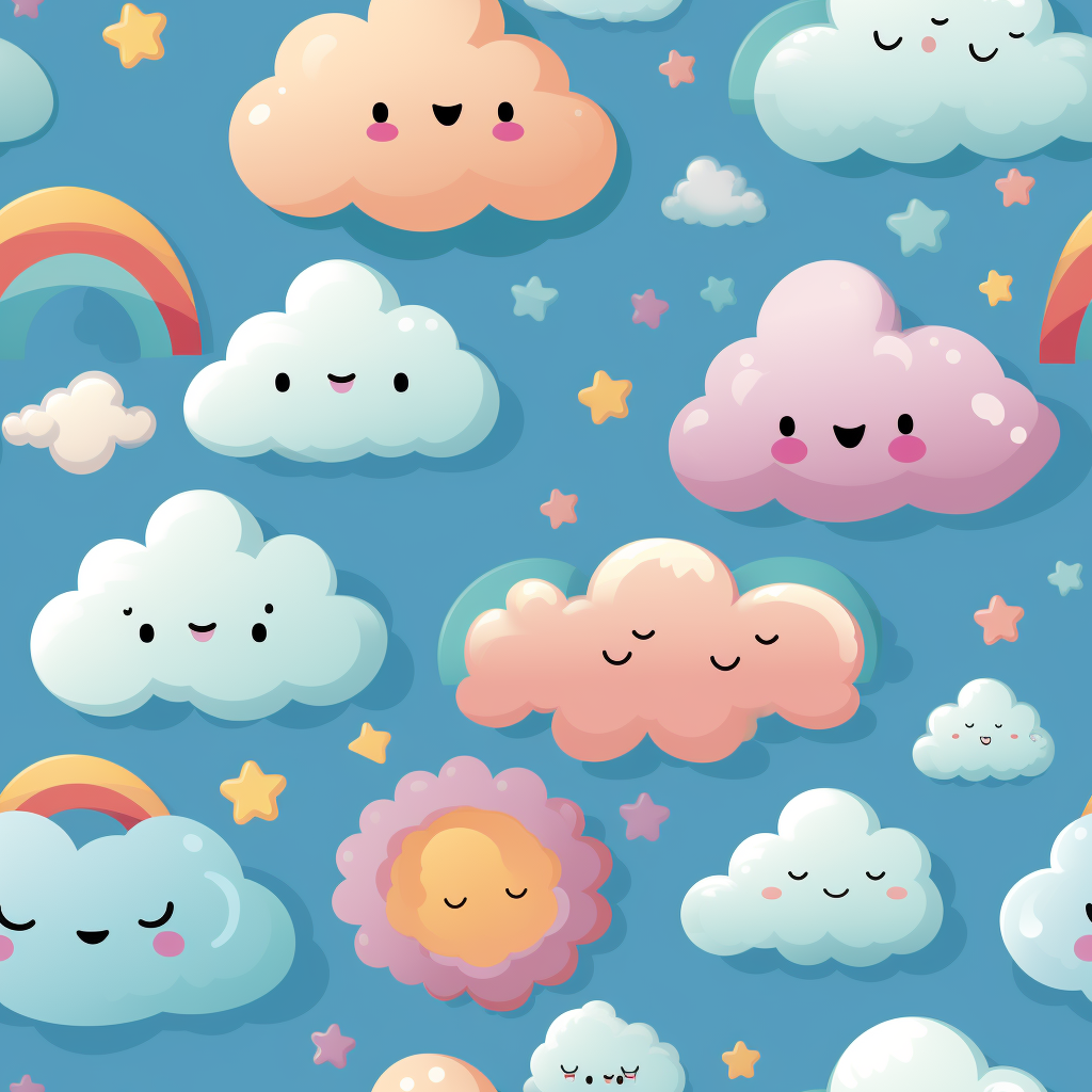 Colorful kawaii rainbow clouds sun pattern