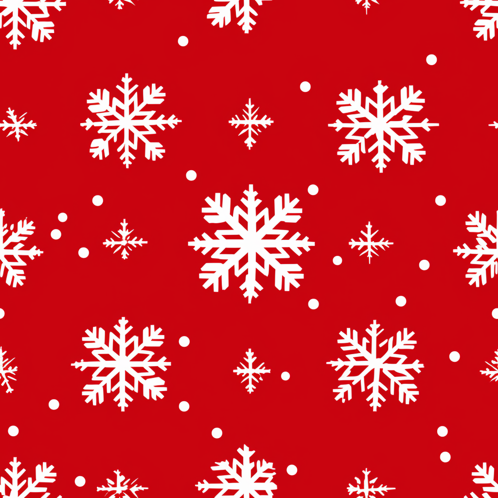 Cute white snowflakes on red background