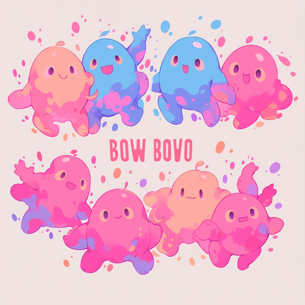 Adorable blobs dancing on t-shirt