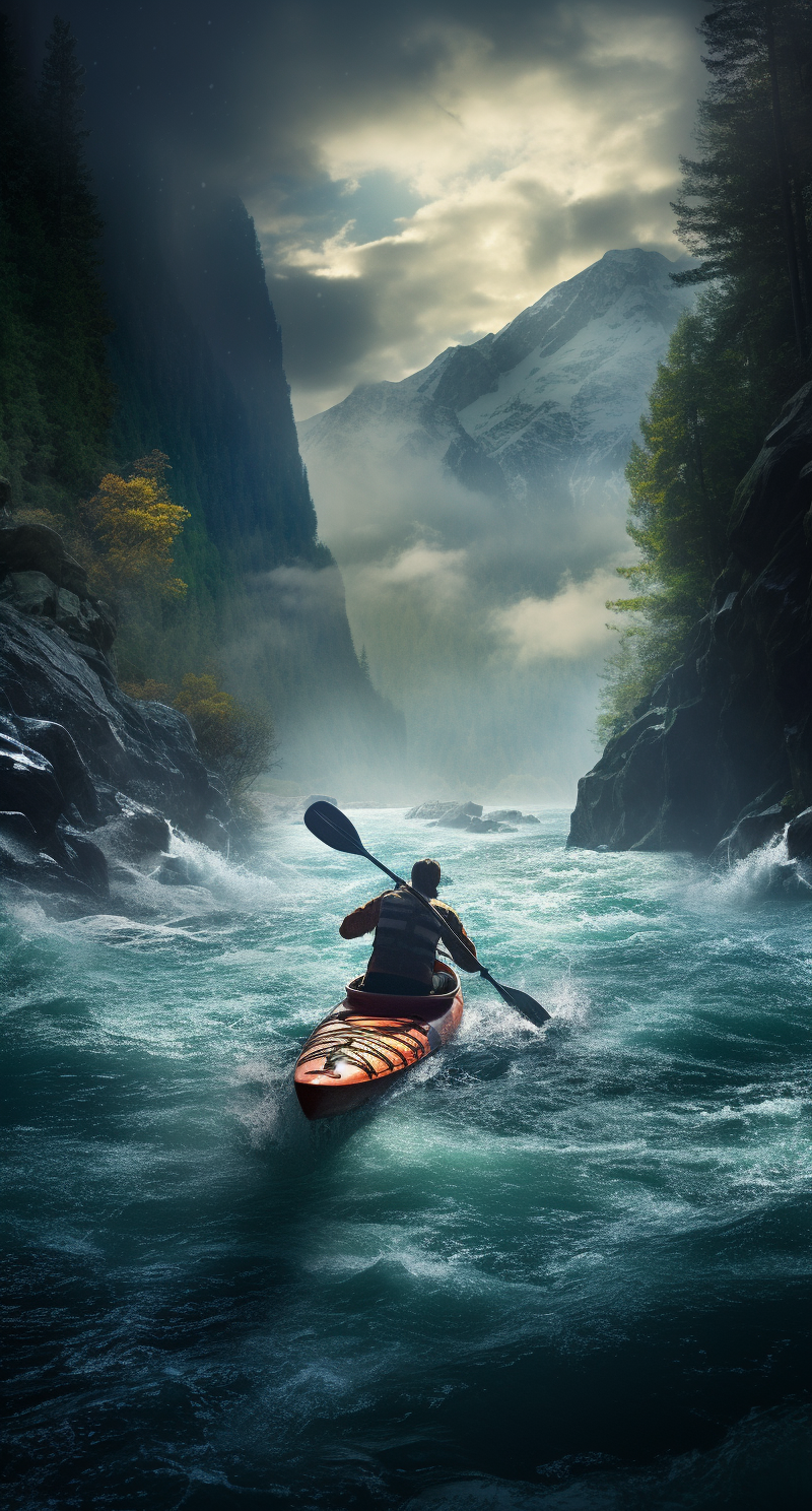 Man kayaking through intense rapids