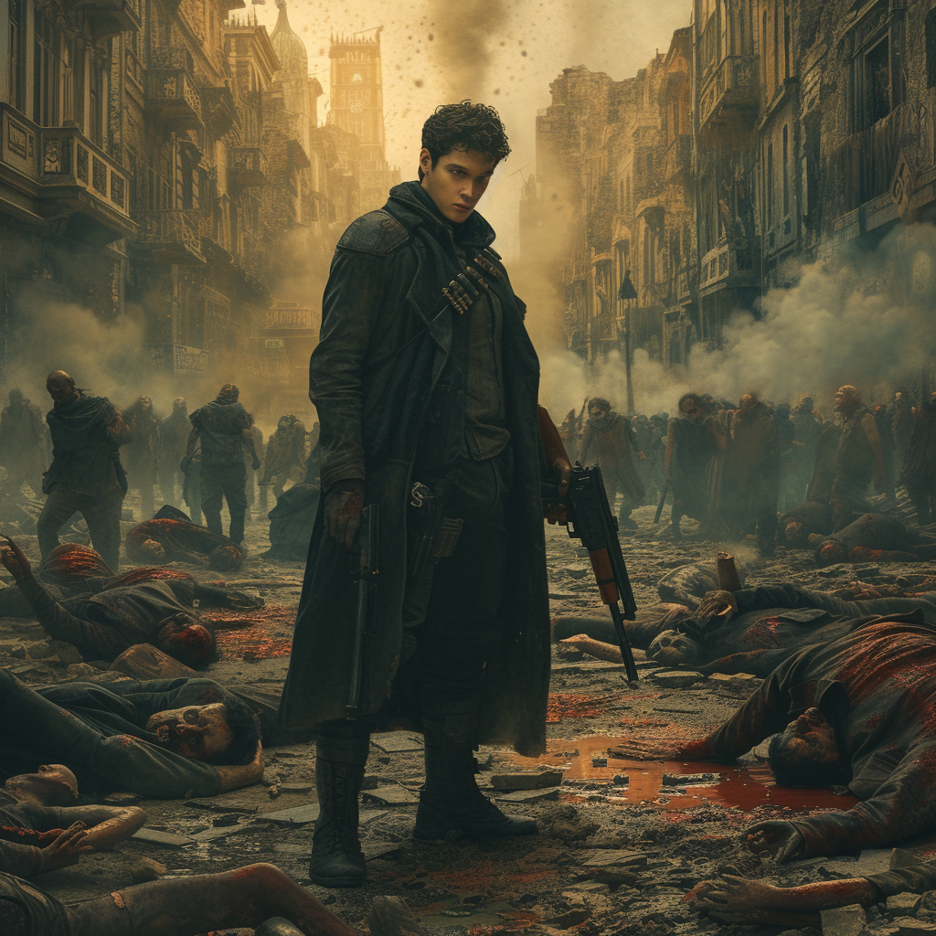 Kaz Brekker with Gun in Ruined City