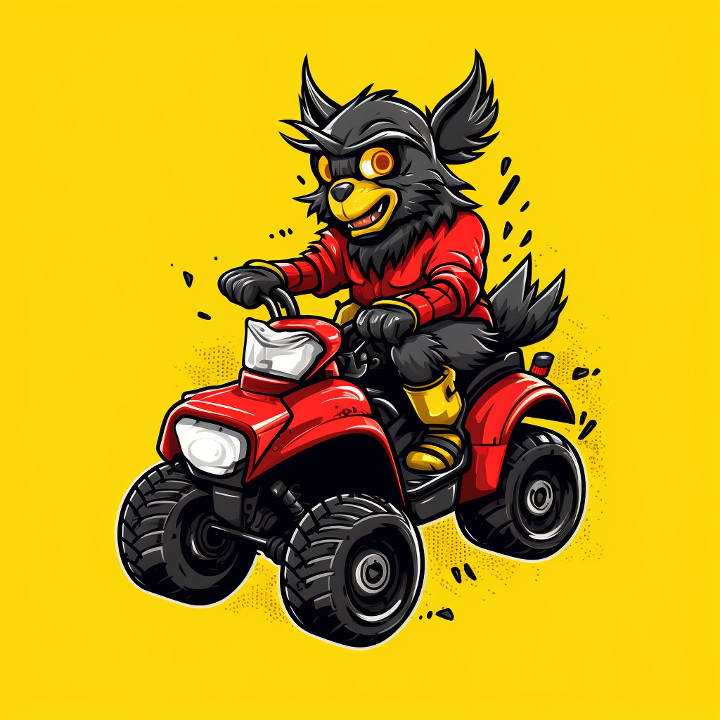 KC Wolf Mascot Riding ATV Over Black Birds