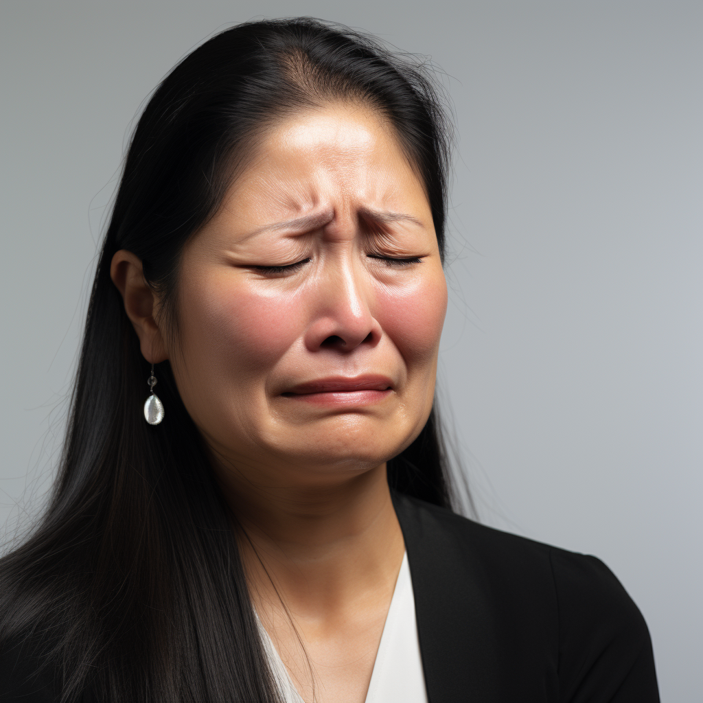 Keiko Fujimori crying against white background