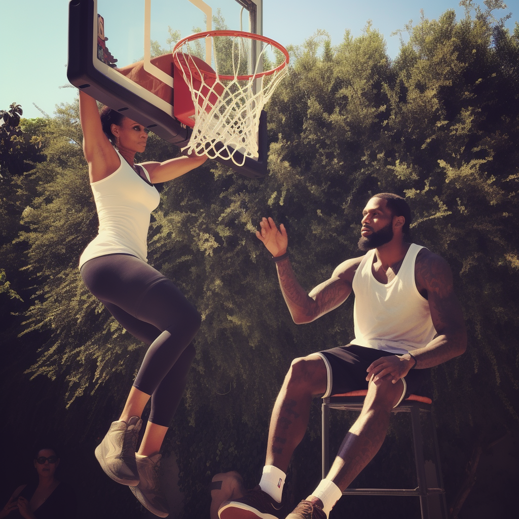 Kendell Jenner dunking over LeBron James photo