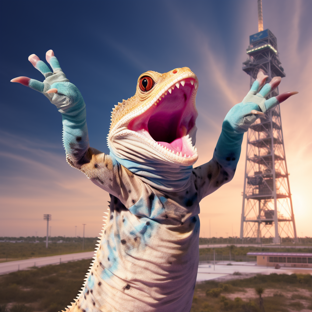 Gecko lizard watching rocket lift off