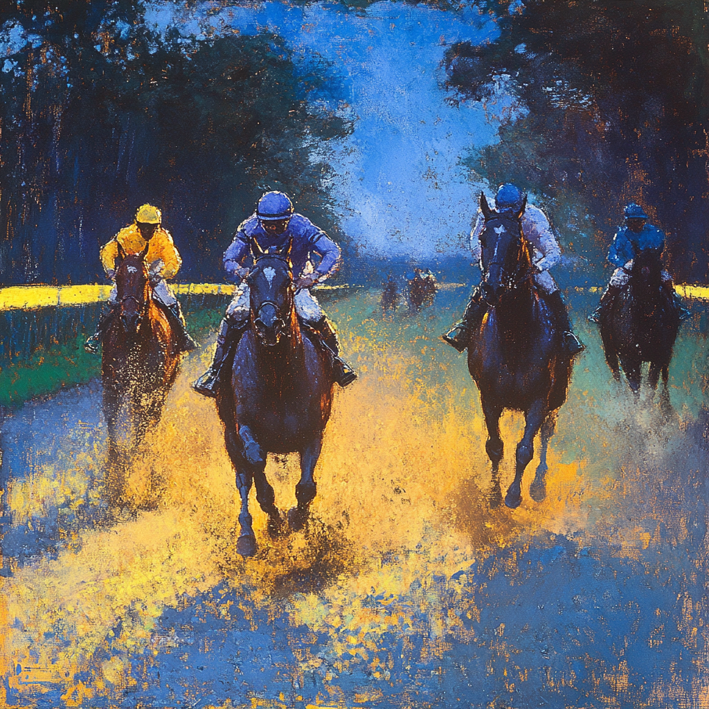 Horse race pastel graphite art