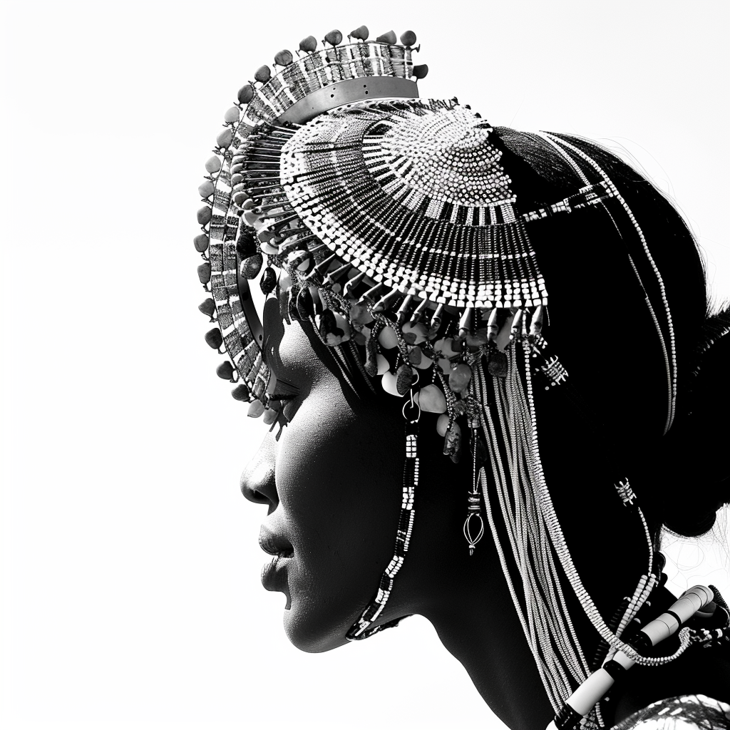 African Maasai woman with warrior attire and beaded accessories