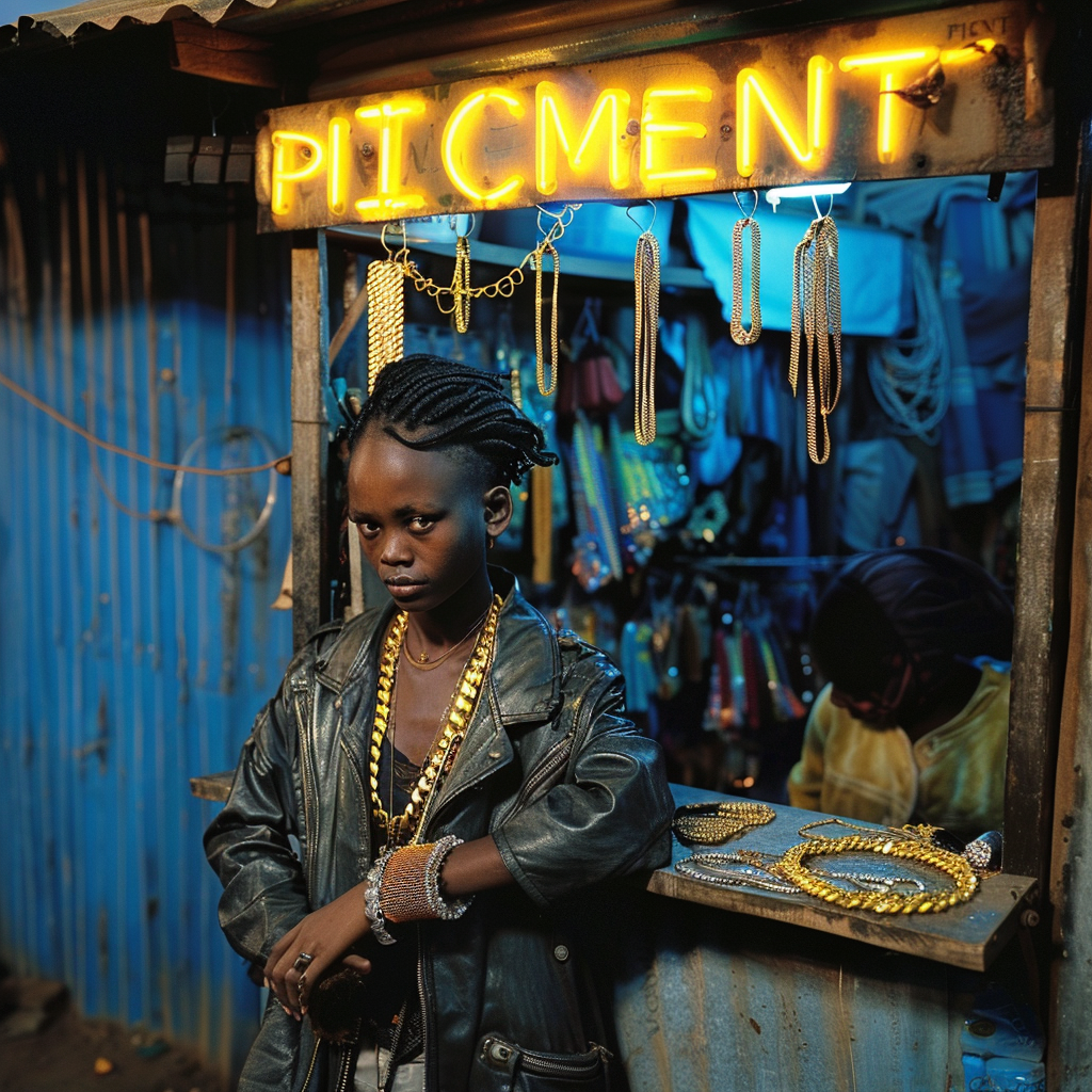 Kenyan woman selling jewelry shop