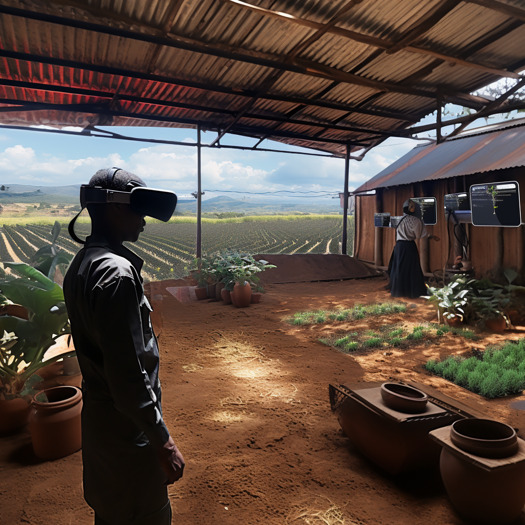 Virtual Reality Headset showing crop yield data