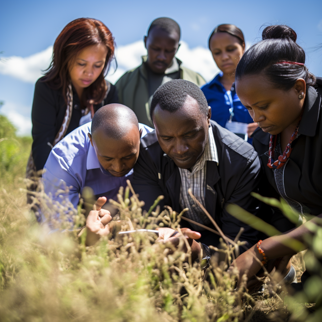 Kenyan researchers observing in the field