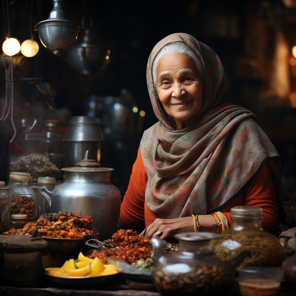 Muslim grandmother enjoying Kerala snacks