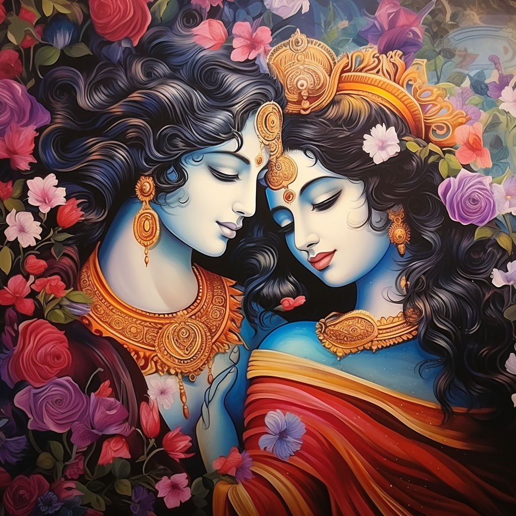 Traditional Kerala Mural Painting of Krishna and Radha