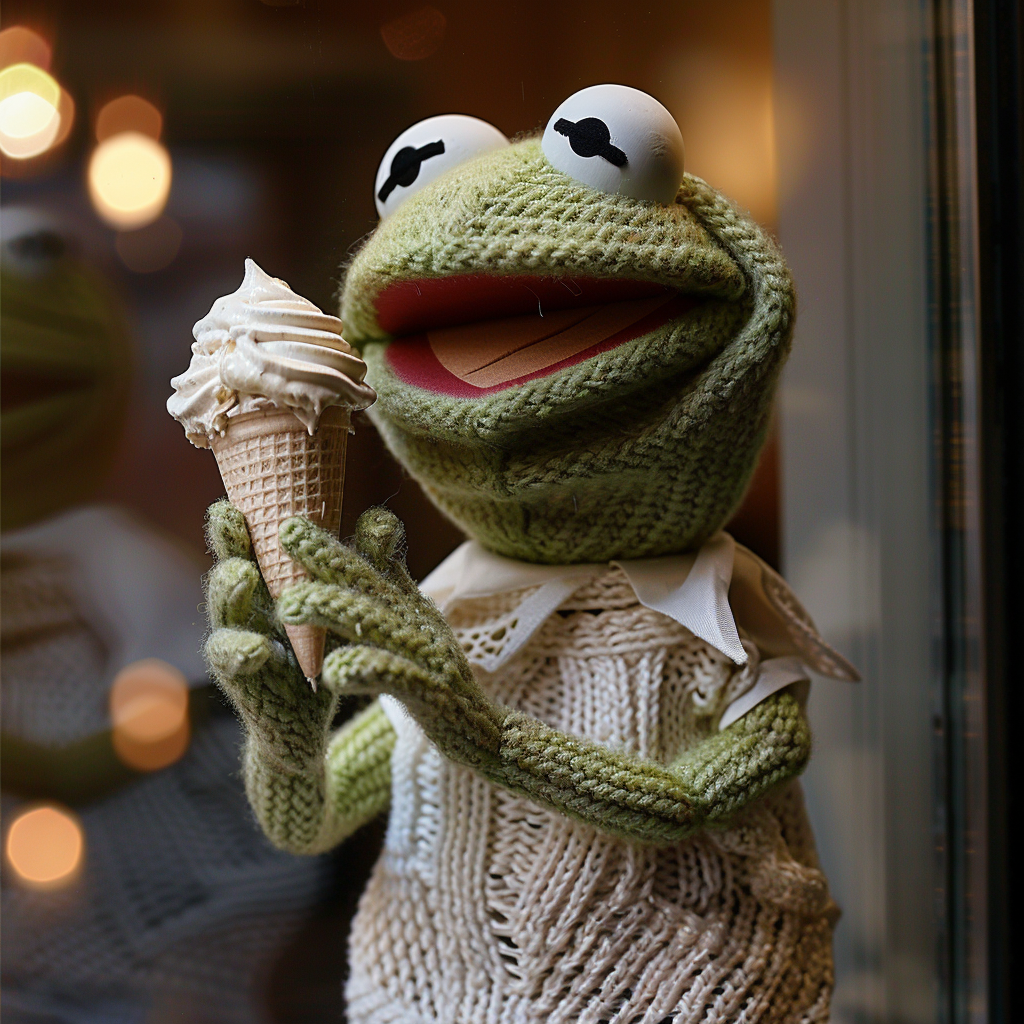 Kermit Frog Puppet Eating Icecream