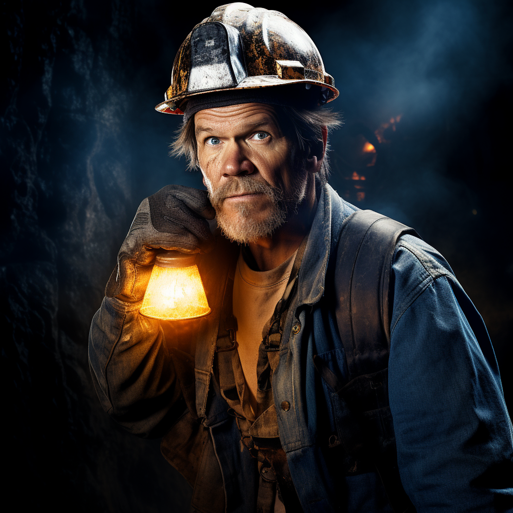 Kevin Bacon as a miner graphic