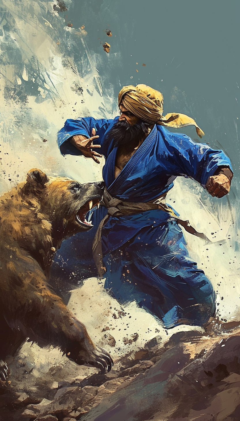 Khalsa Niang Sikh Warrior fighting a bear