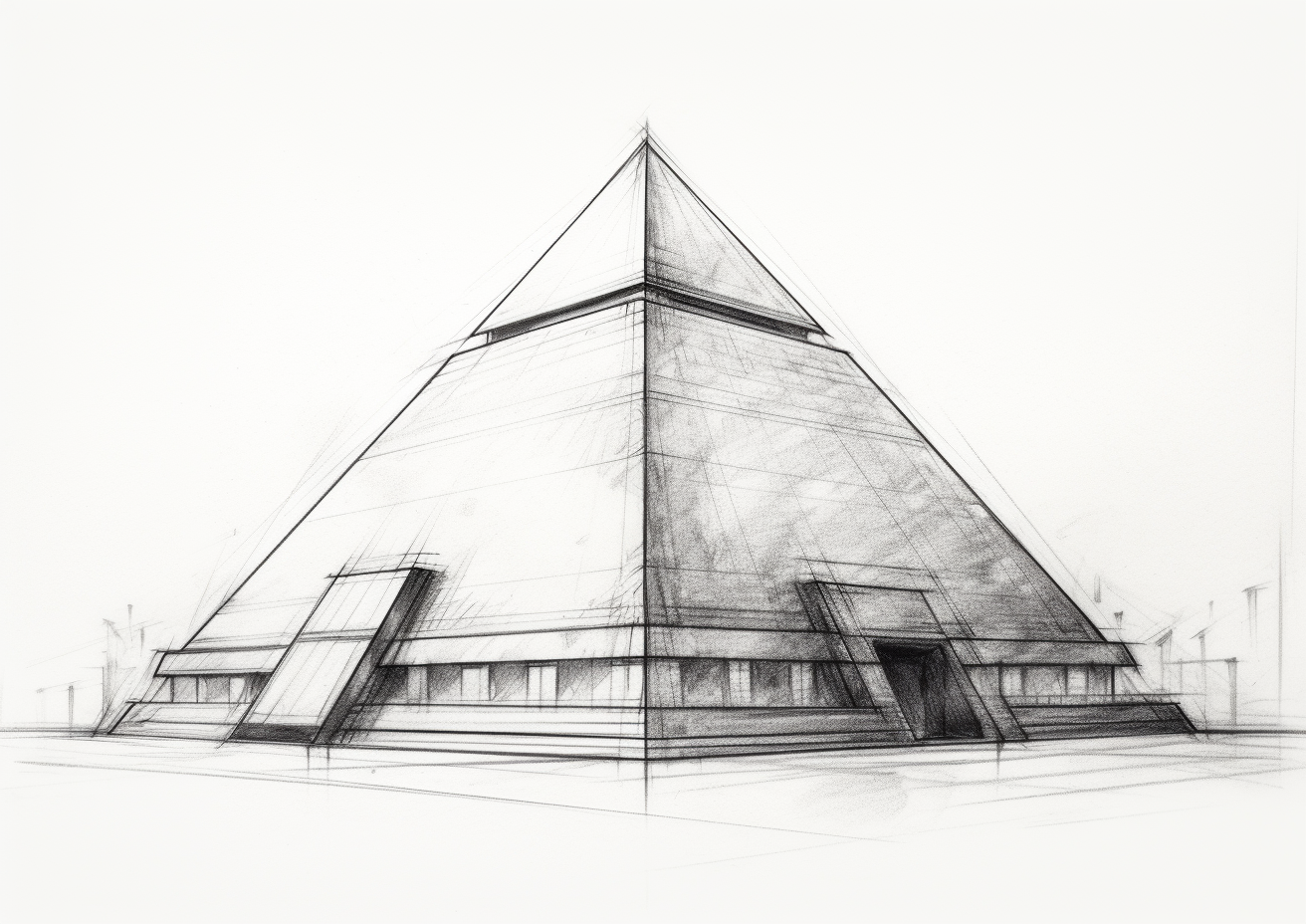 Archeologist sketch of the Kheops Pyramid