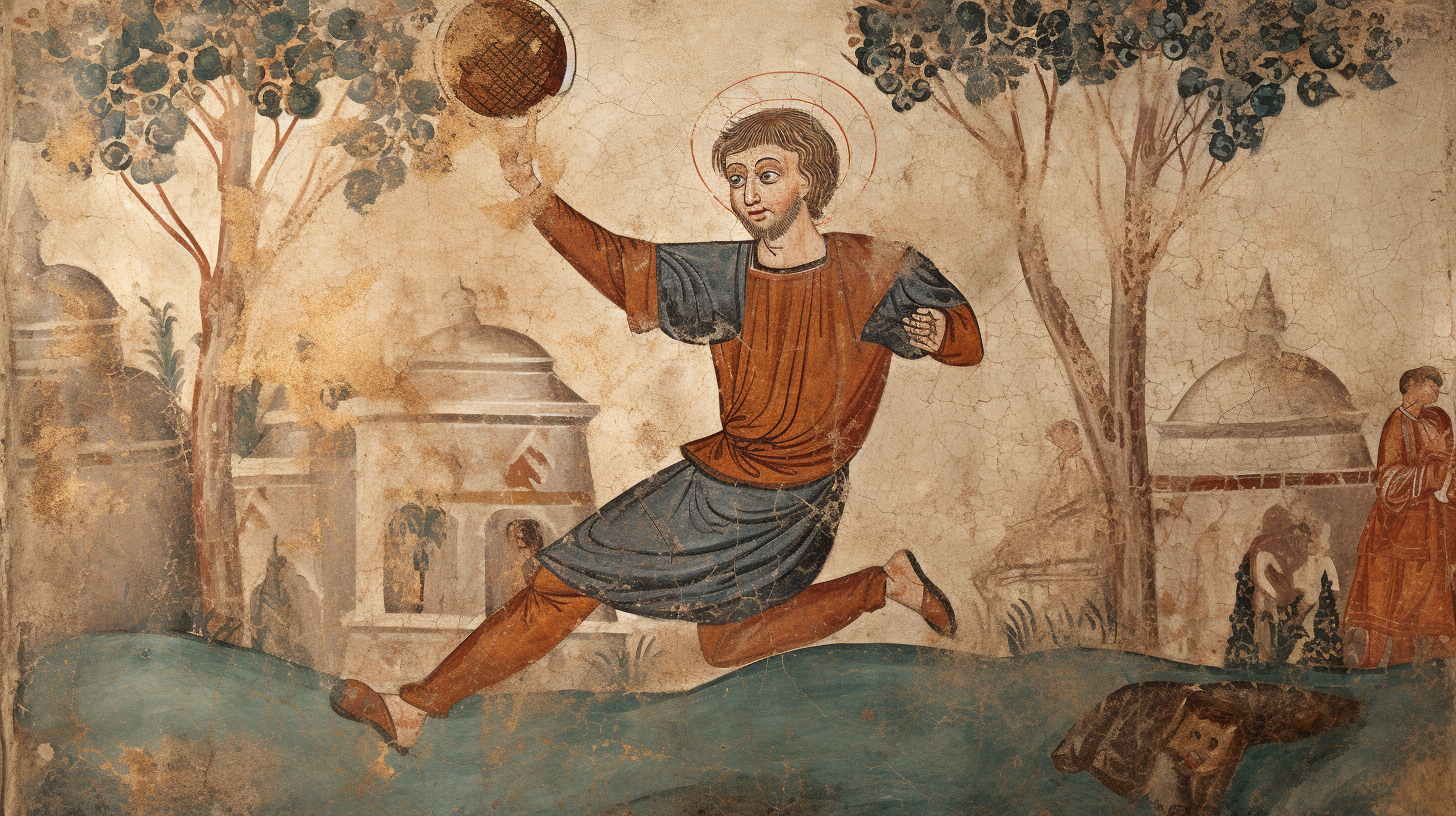 Man kicking a ball in Visigothic art