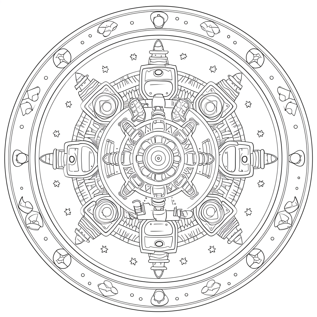 Kid Coloring Book Page with Toys Mandala