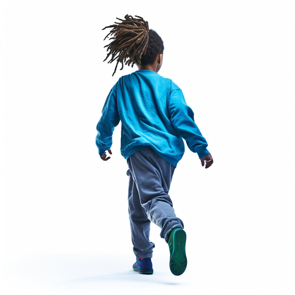 Boy running with dreads on white background