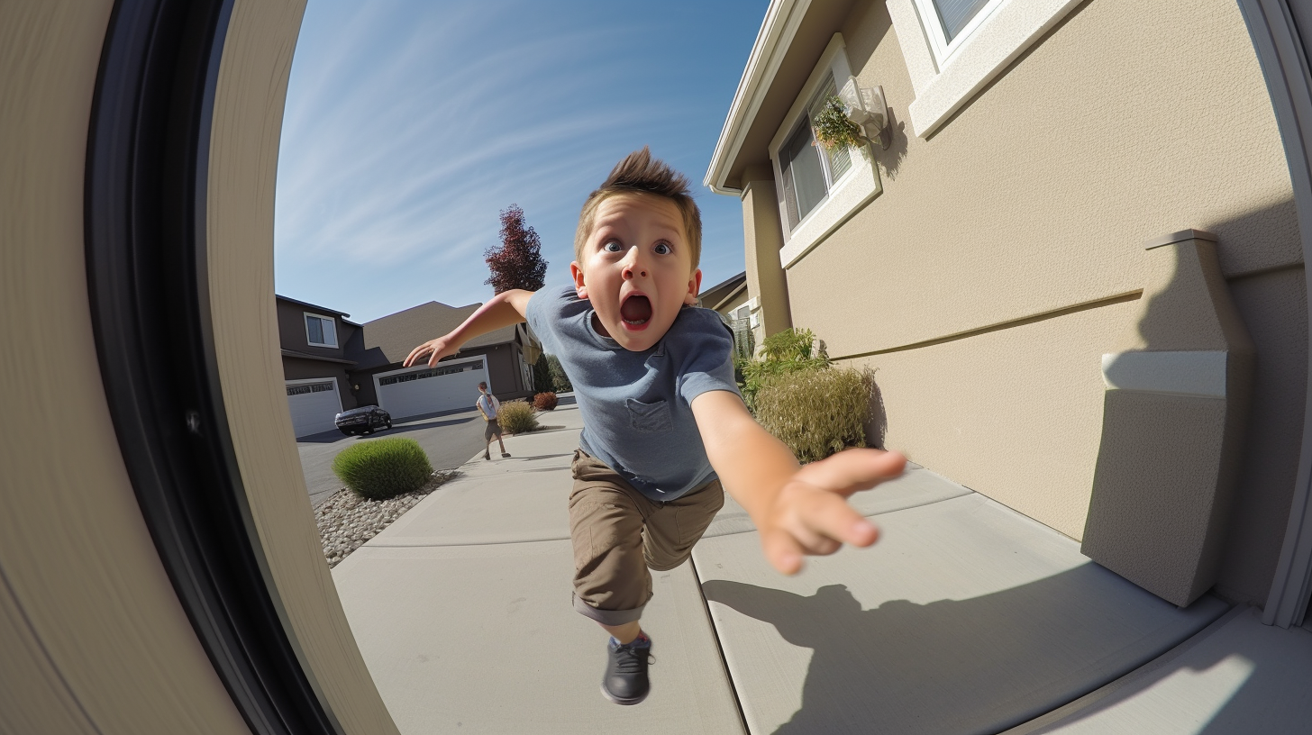 Child laughing as he falls on the street