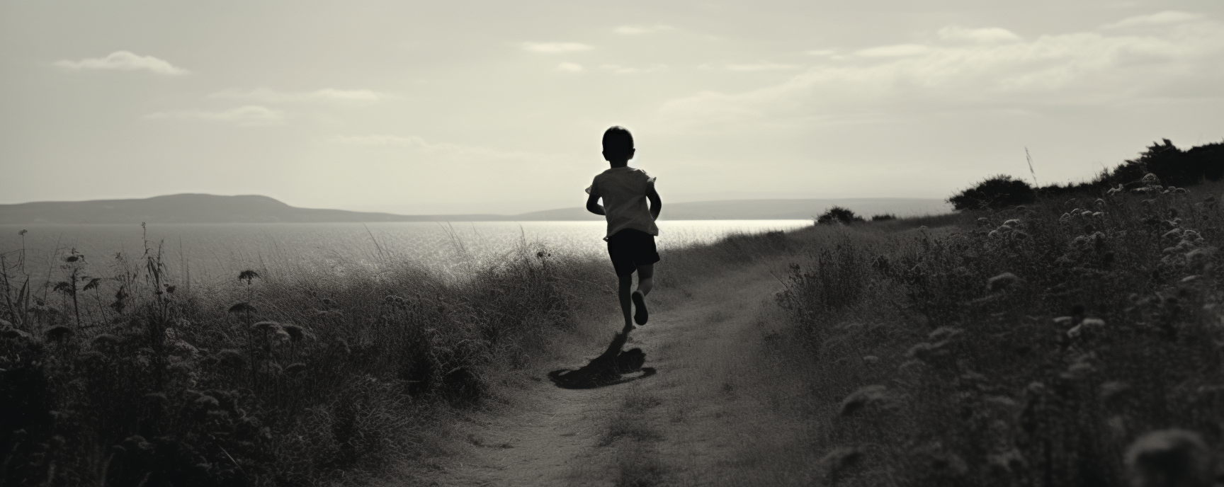 Child running up hill on beach