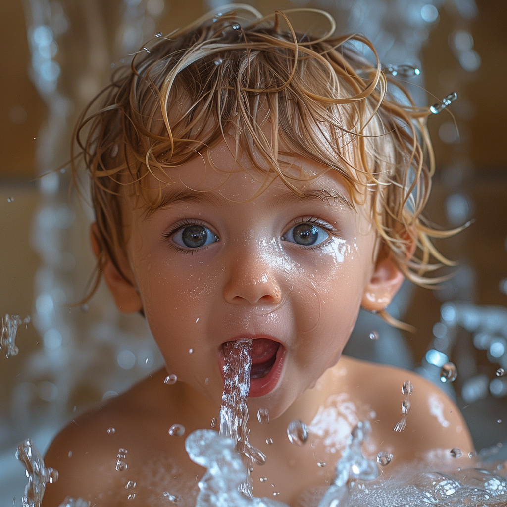 Disgusted kid spitting water