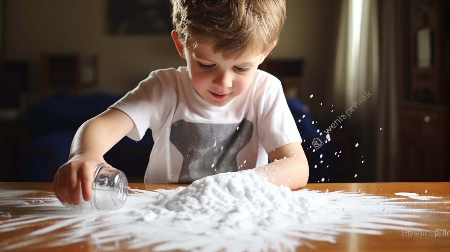 Child sprinkling salt onto paper