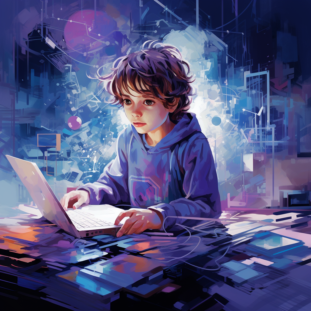 Young child using AI to study