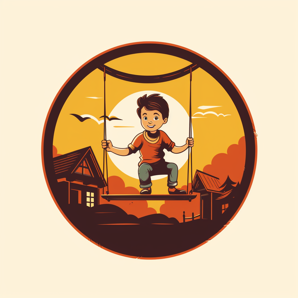 Kid swinging on a logo