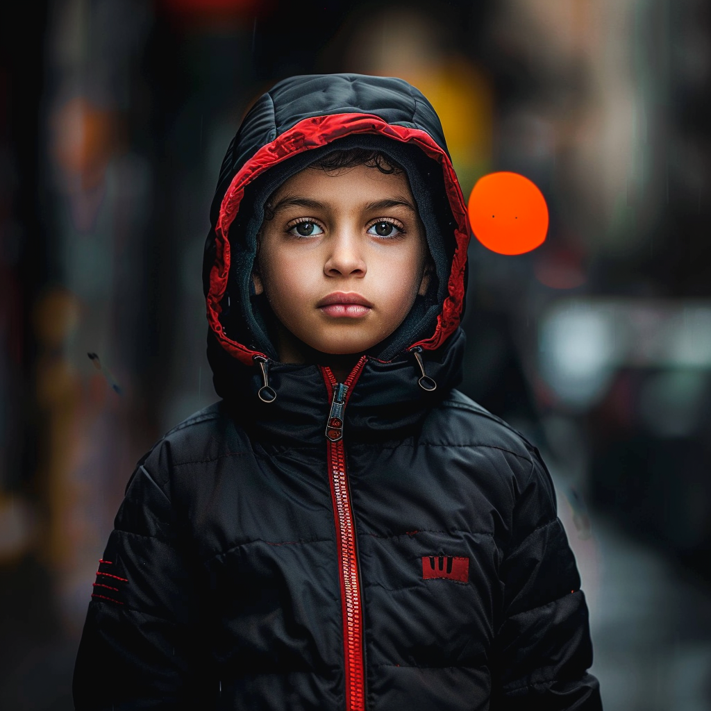 Kid in red and black jacket