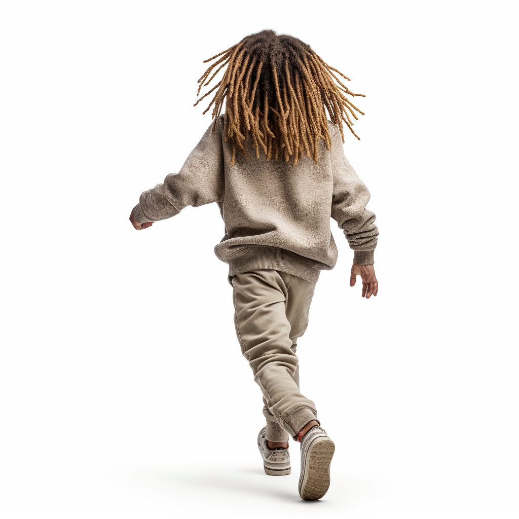 Kid with dreads running, rear view