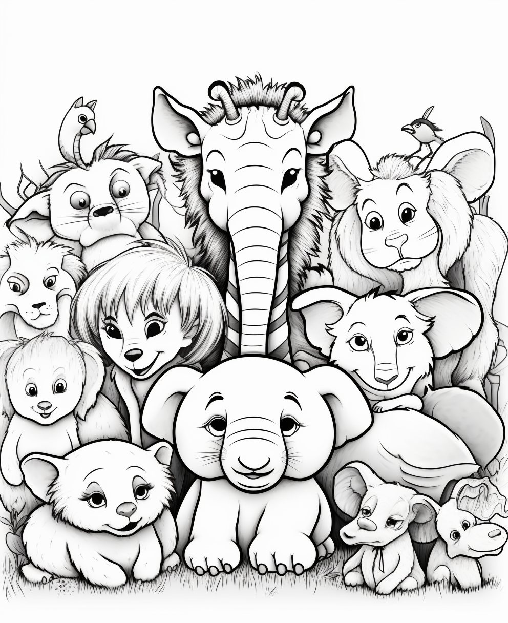 Cartoon Animals in Group Photo