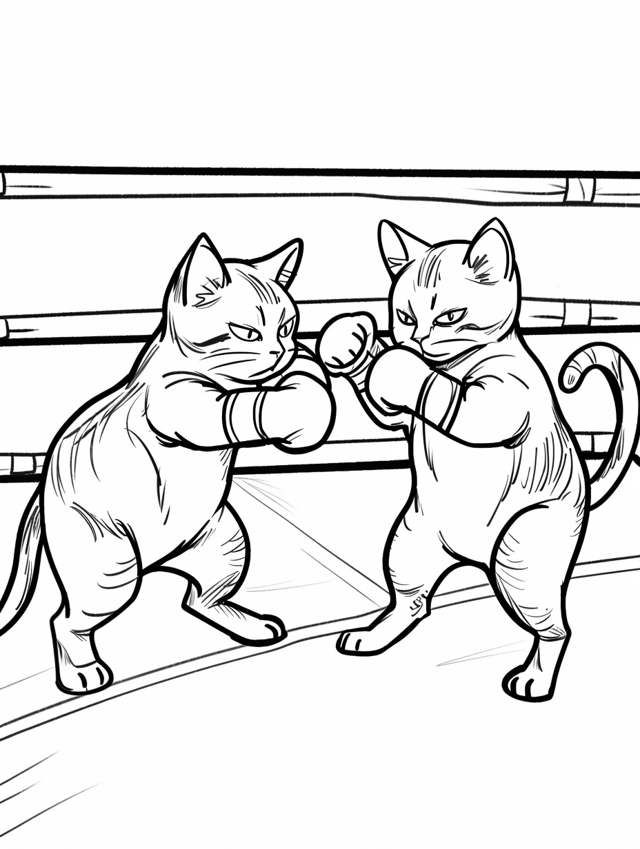 Two cats boxing in ring