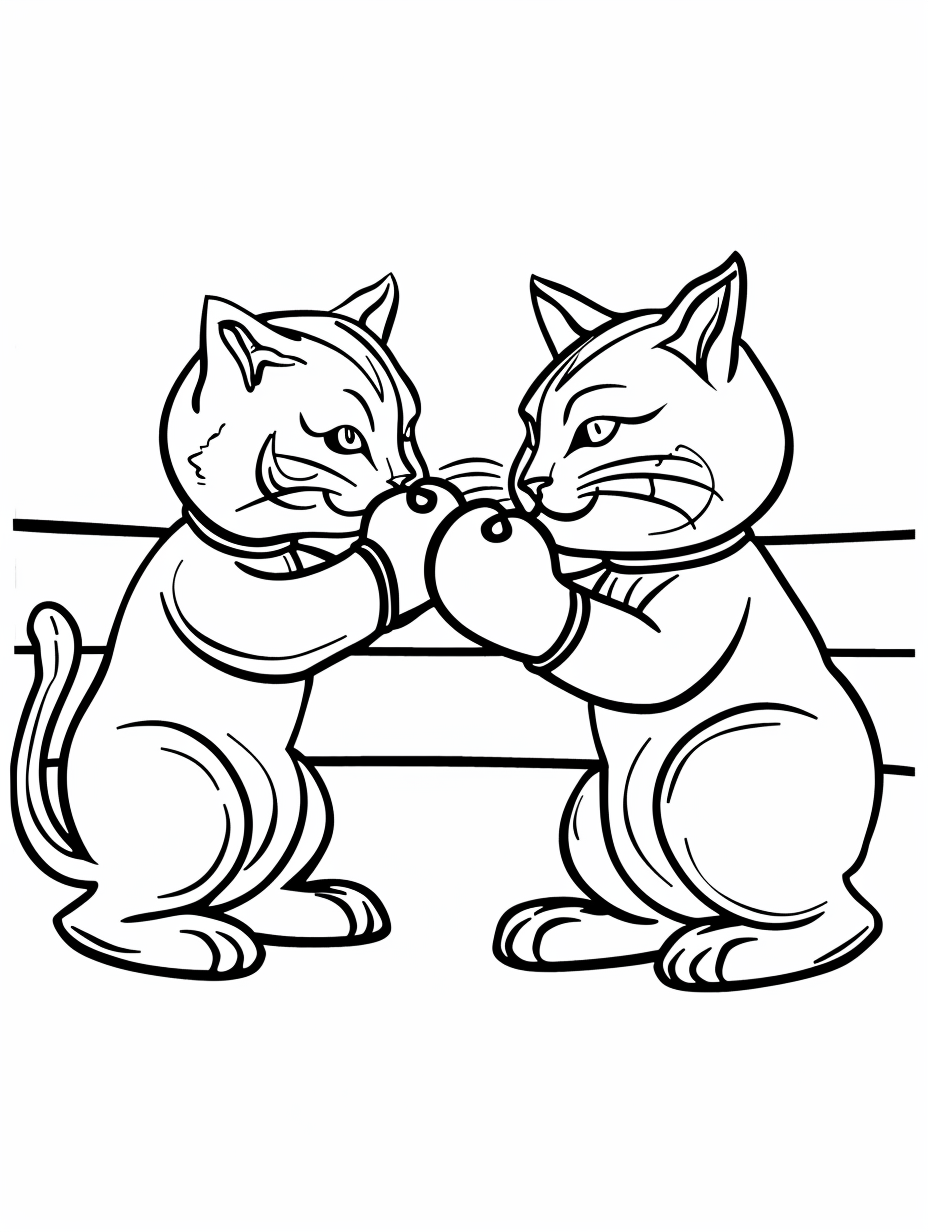 Kids boxing cats coloring page