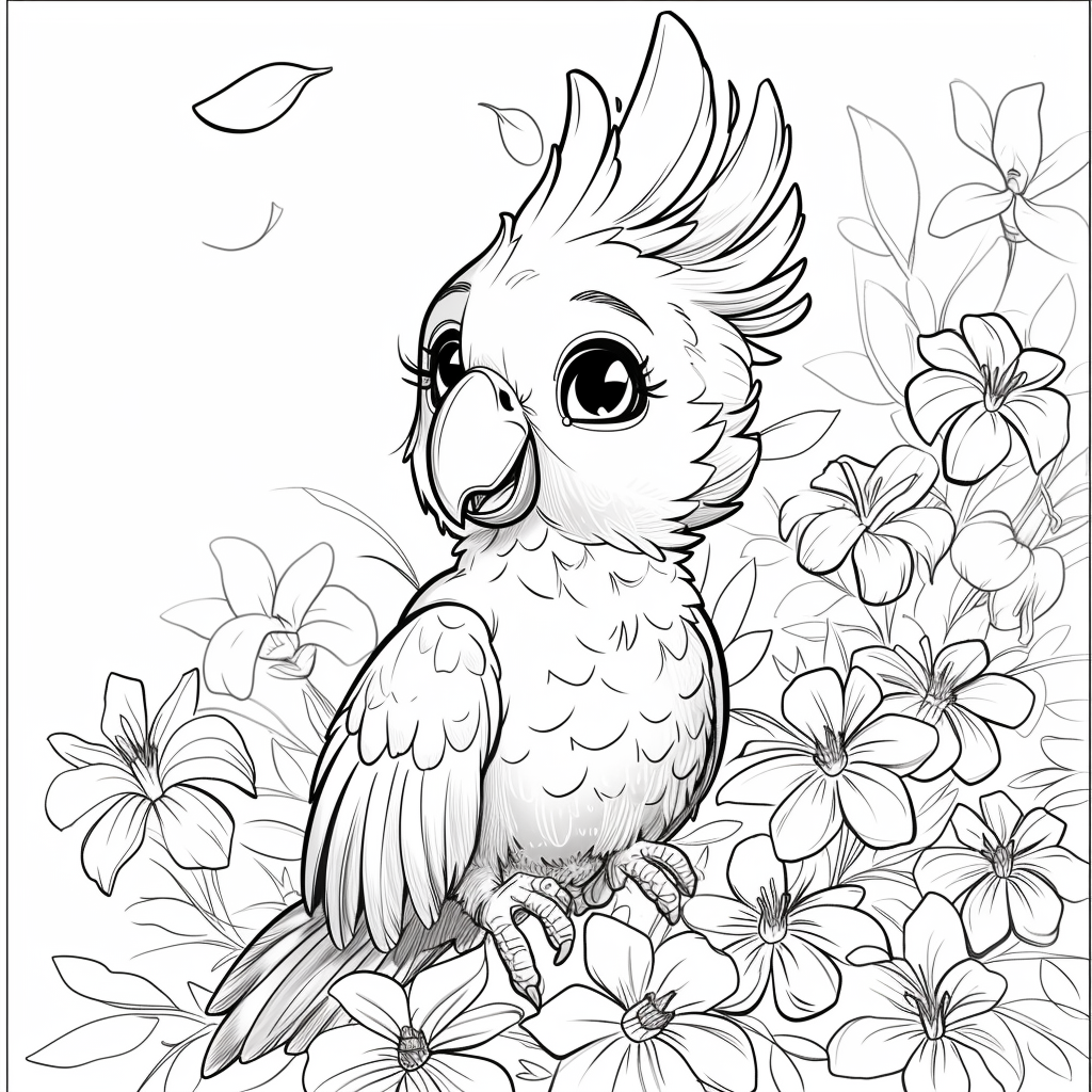 Kids Coloring Book Style Parrot Outline