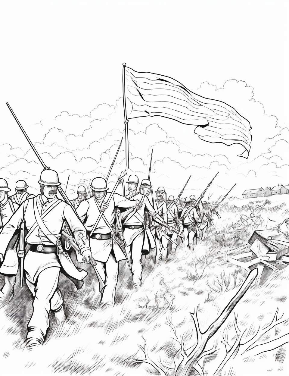 Kids coloring page of the Battle at Gettysburg