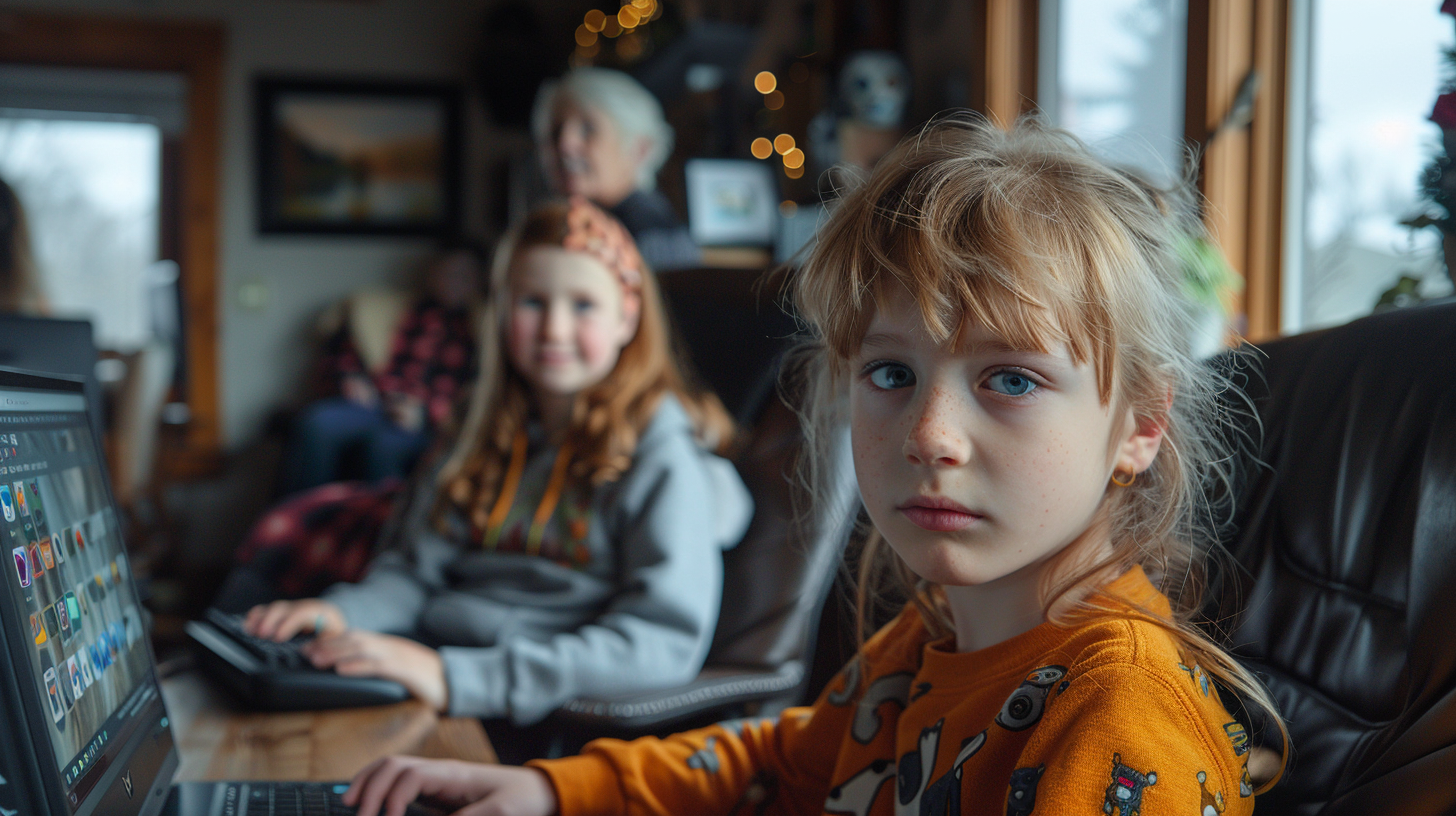 Children computer mother living room